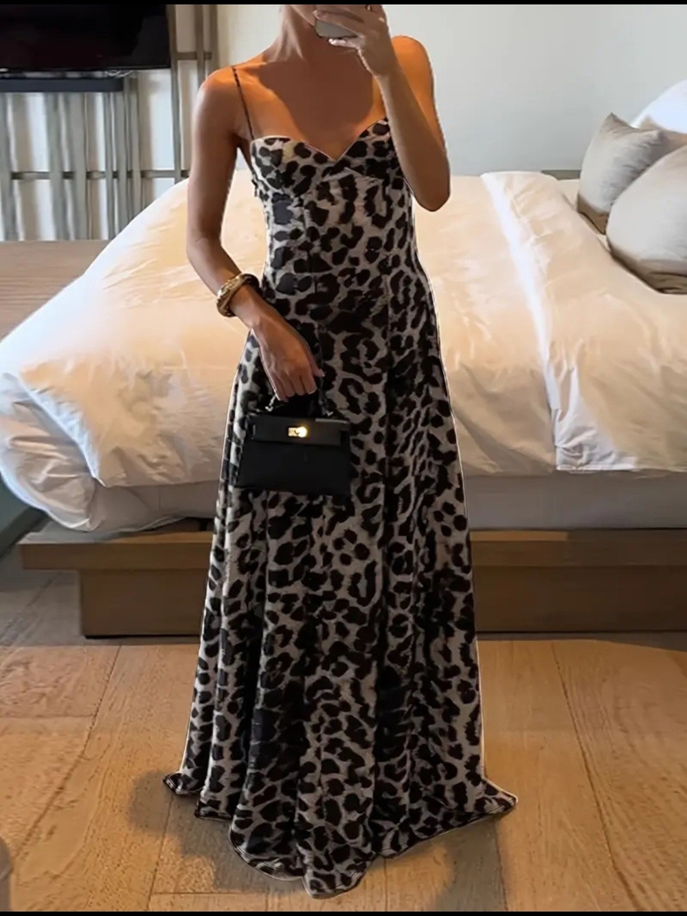 Leopard Print Slip Maxi Dress - Taupe/Black - Picture 7 of 8